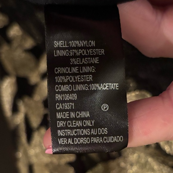 NWT Tahari ASL Black Lace Tulle Dress with Gold Floral Design 12 - Picture 9 of 11